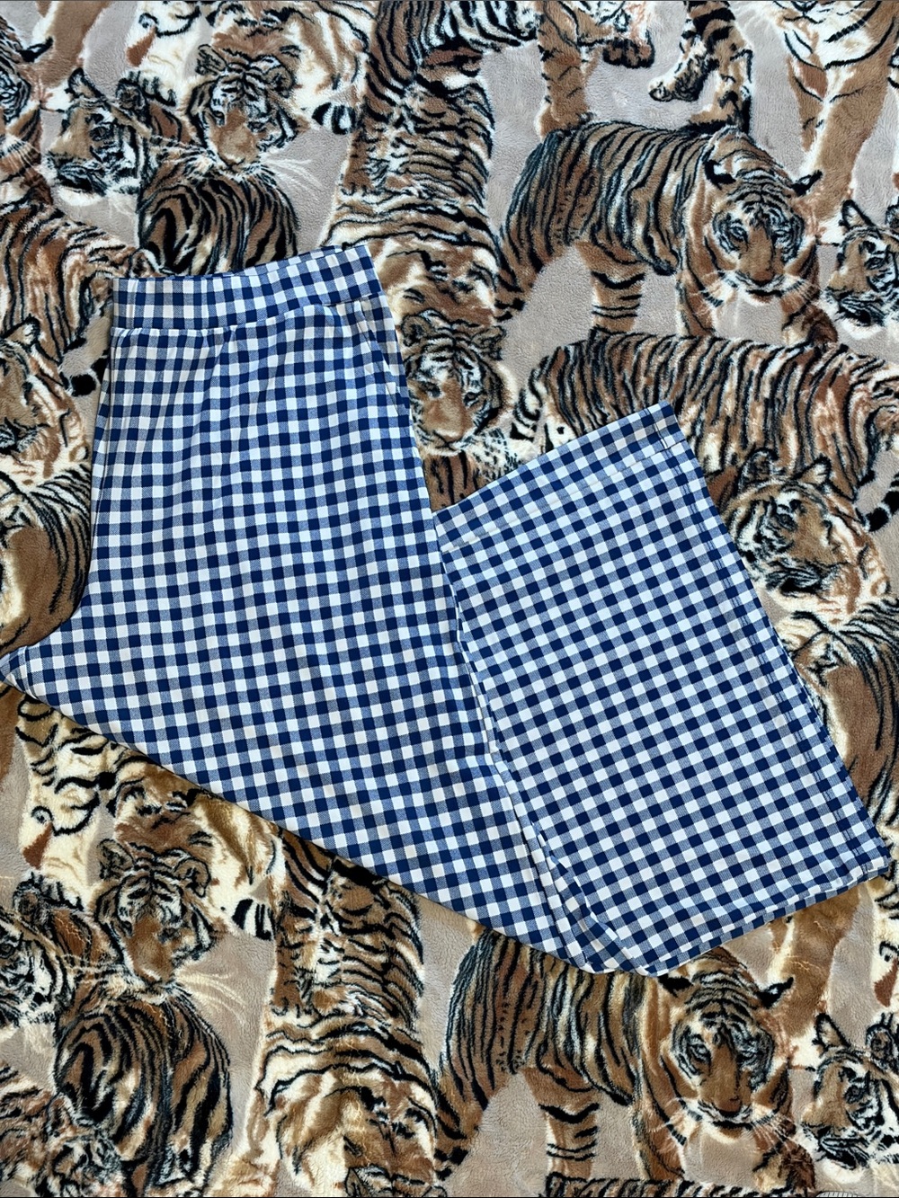 👖Susan Graver Regular Printed Liquid Knit Pull-On Culotte Pants ~ Blue Check